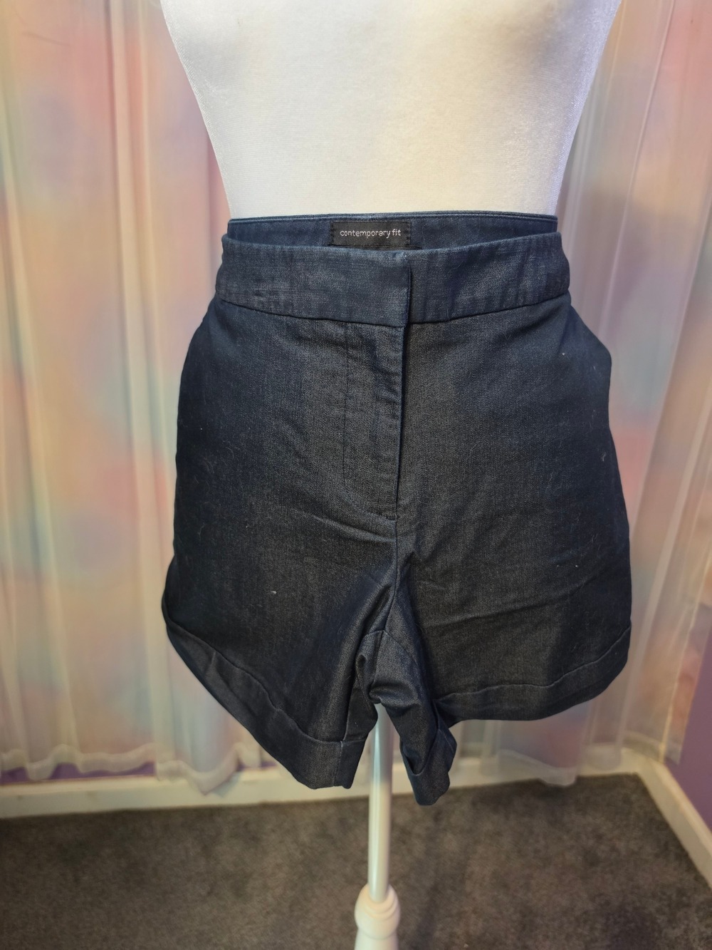 Attention Dark Blue Contemporary Fit Cuffed Low Rise Tailored Shorts Size 6
